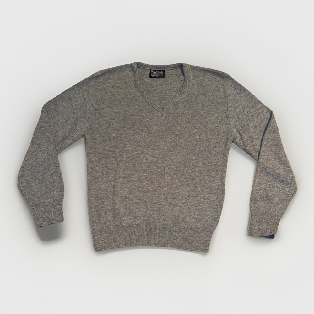 Vintage Royal Knight Sweater Mens L Gray Union Made USA V Neck